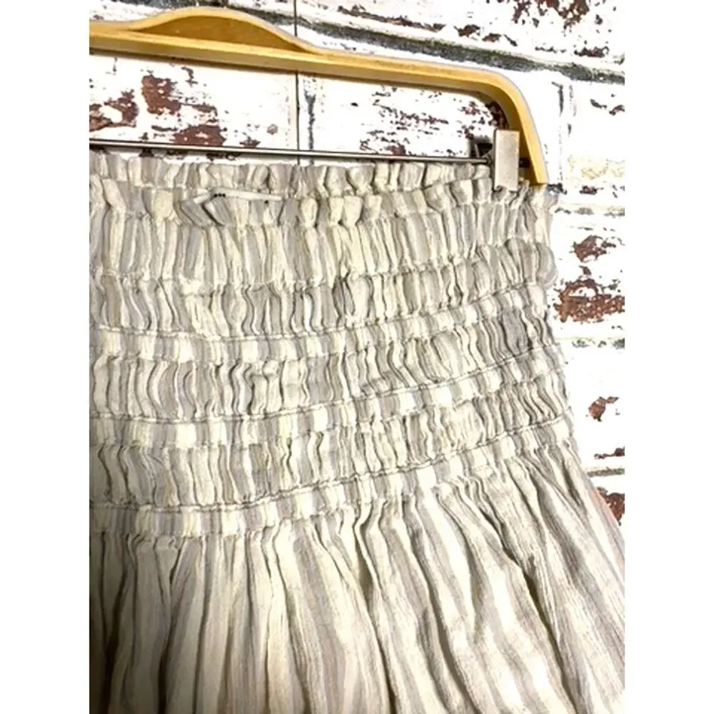 Madewell Smocked Linen Pull-On Mini Flared Flowing Skirt in Cool Fog Stripe